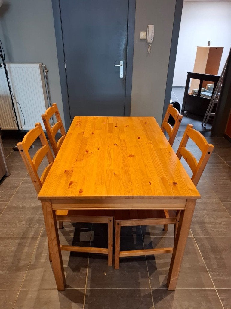 Tafel met stoelen, Ophalen, Gebruikt, 100 tot 150 cm, Grenen