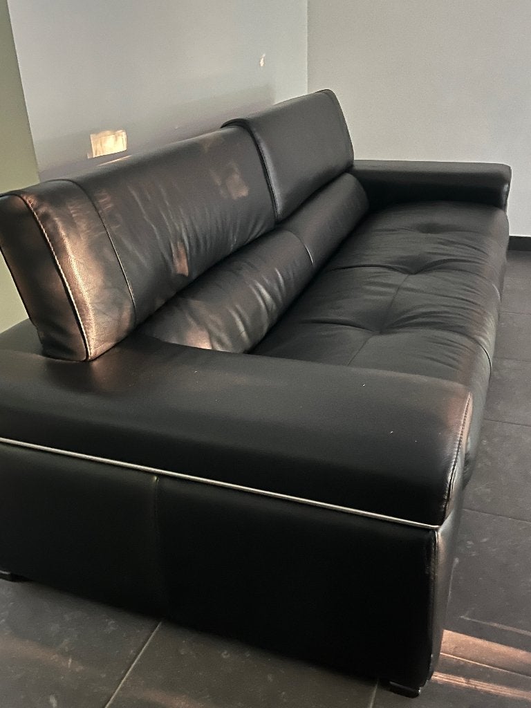Natuzzi lederen zetels met verstelbare hoofdsteun, Ophalen, Gebruikt, Leer, Natuzzi zwart lederen salon