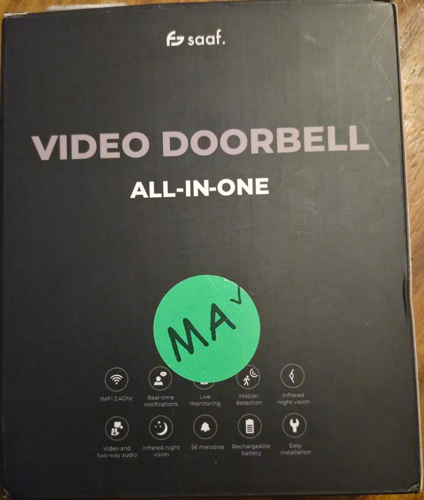 VIDEO DOORBELL SAAF- sonnette avec camera de surveilla, TV, Hi-fi & Vidéo, Caméras de surveillance, Neuf, Caméra extérieure, Enlèvement ou Envoi