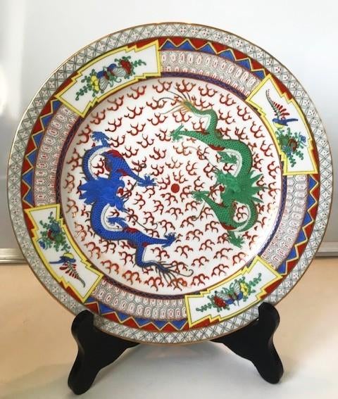 Chinese porseleinen borden met dubbele draak, Ophalen of Verzenden