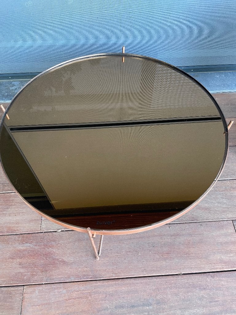 Premium Zuiver Koffietafel – Getint Glas & Bronzen Metaal, Verre, Rond, Comme neuf, Enlèvement