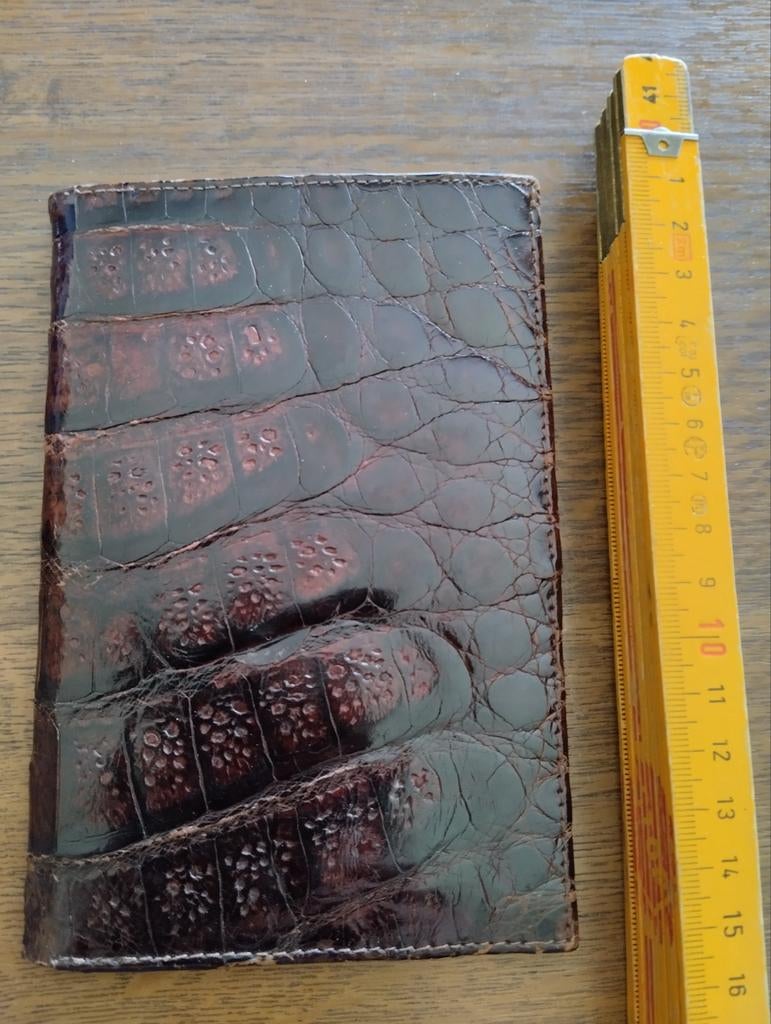 Vintage lederen krokodillen portefeuille bruin, Handtassen en Accessoires, Portemonnees, Gebruikt, Bruin, Verzenden