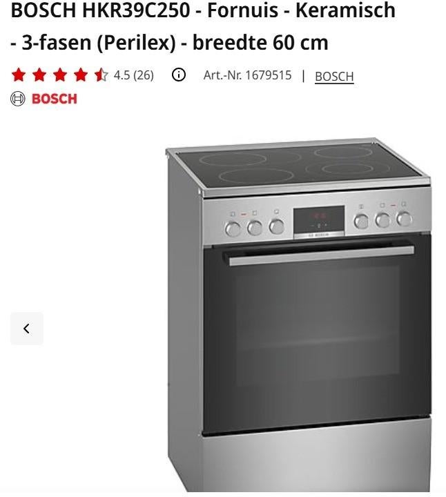 Bosch Elektrisch Fornuis + Oven -NIEUW- Keramische Kookplaat, Ophalen, Nieuw, 4 kookzones, Energieklasse A of zuiniger