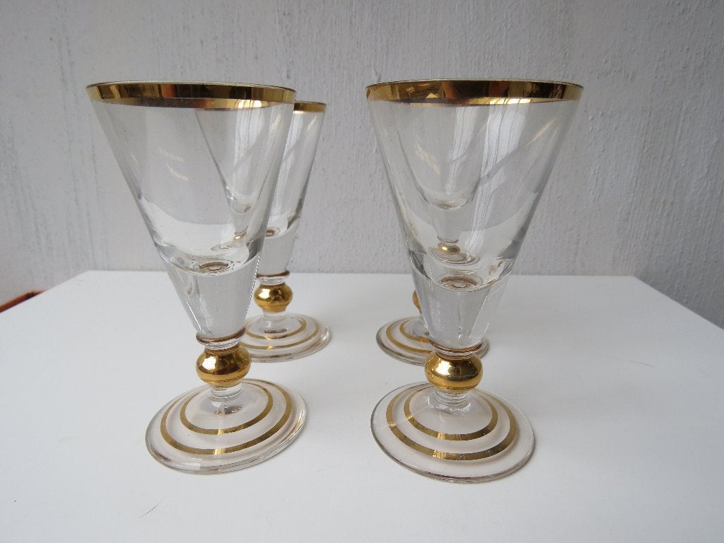 Set de 4 verres à liqueur en métal doré Hollywood Regency, Enlèvement ou Envoi