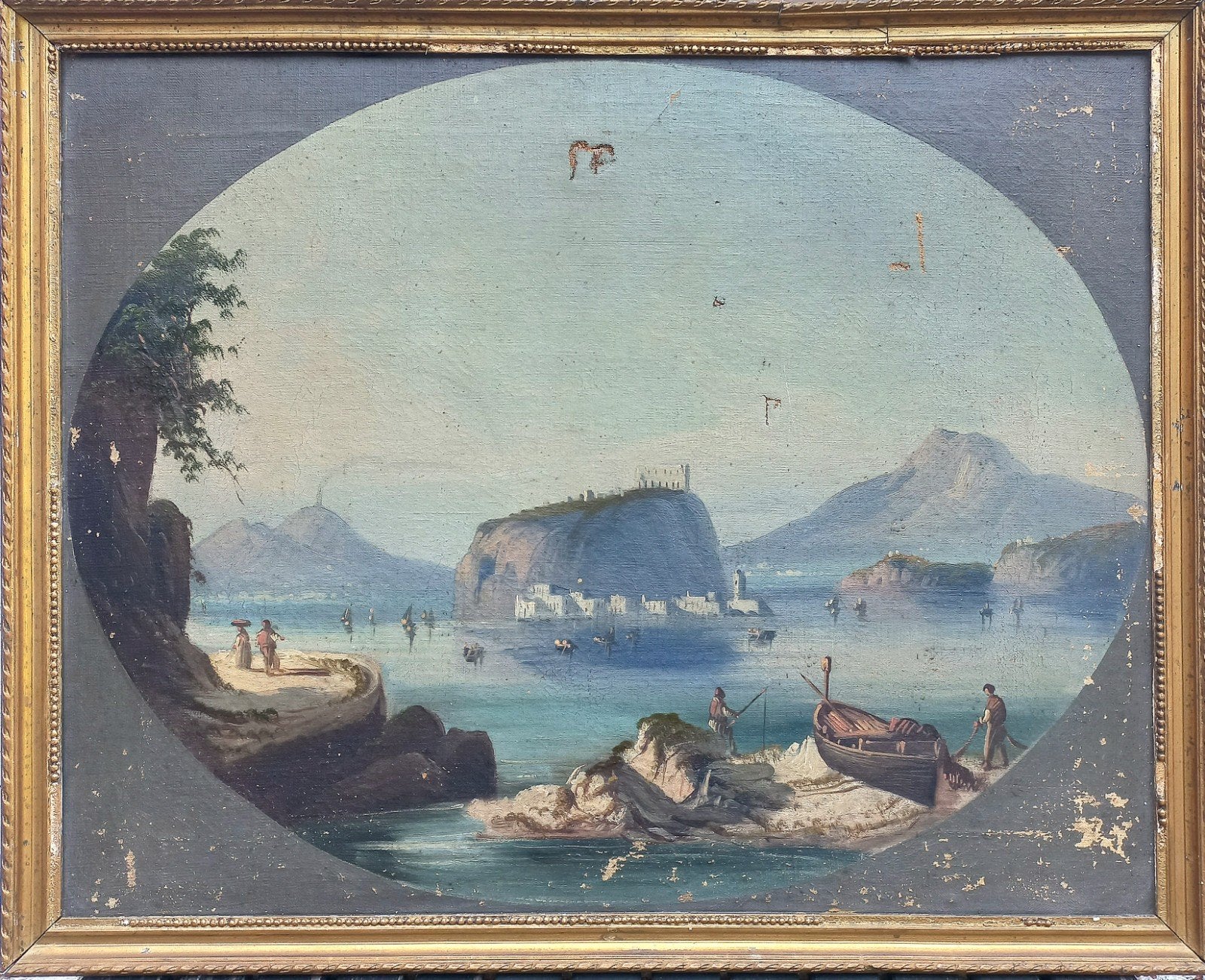 Huile sur toile. Baie de Naples. 50×64 cm. Début 19e s., Enlèvement, Toile