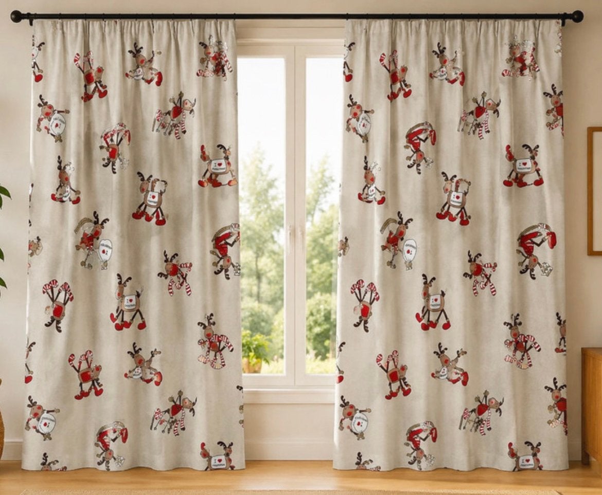 Rideaux Noël 100% coton motif rennes - 2 panneaux 140250 cm, Envoi, Comme neuf, Coton