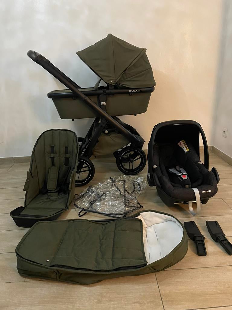 Dubatti One E4 Kinderwagen 3-in-1 - Black / Black - Green, Kinderwagen, Verstelbare duwstang, Babygeluk, Ophalen of Verzenden