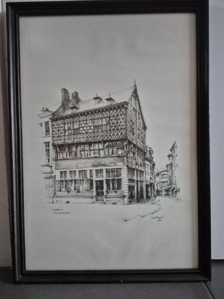 Tekening Het Sweert, Grote Markt Hasselt. Miel Baert 1985, Ophalen