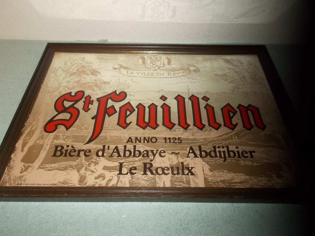 Bière Saint-Feuillien - Miroir dans cadre 56,5x41cm - 1992, Collections, Enlèvement, Comme neuf, Panneau, Plaque ou Plaquette publicitaire