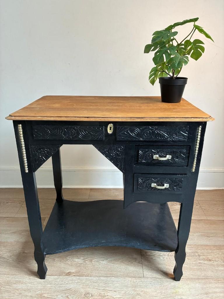 Ancienne travailleuse restaurée – meuble vintage noir & bois, Maison & Meubles, Bureaux, Autres types, Enlèvement ou Envoi, 44 cm