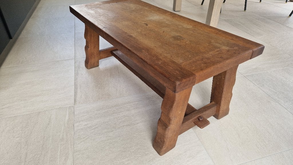 Salontafel in massief eik, Huis en Inrichting, Tafels | Salontafels, Ophalen, Gebruikt, 100 tot 150 cm, Eikenhout