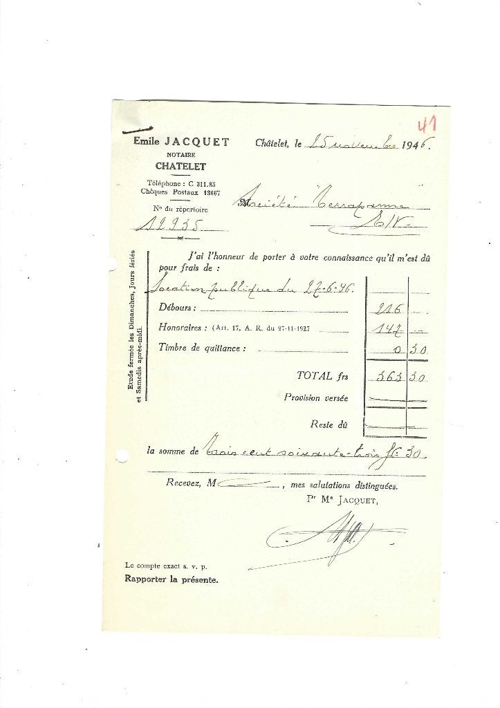 Ancienne facture 1946, Collections, Collections Autre, Envoi, Utilisé