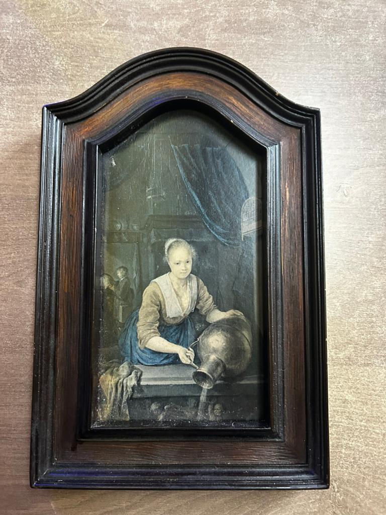 3 kaders en krant, Antiek en Kunst, Kunst | Schilderijen | Klassiek, Ophalen of Verzenden