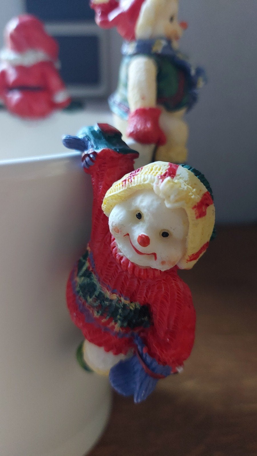 4 leuke Kerst Sneeuwpop Mokhangers / bloempothangers, Ophalen of Verzenden, Zo goed als nieuw