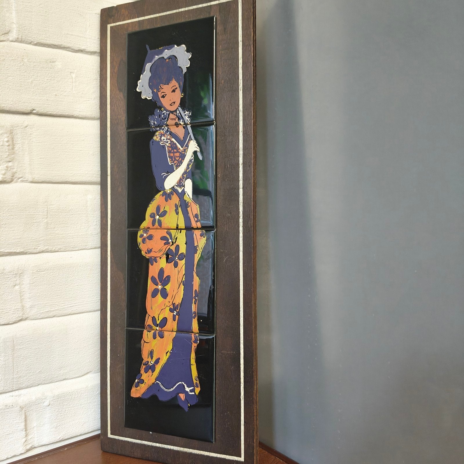 Vintage keramisch tegelpaneel dame – jaren 60/70 – 50 cm, Ophalen of Verzenden