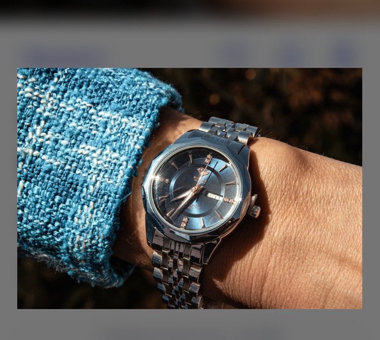Montre femme Hodler Genève - Argent + Bleu, Enlèvement ou Envoi, Neuf, Acier, Acier