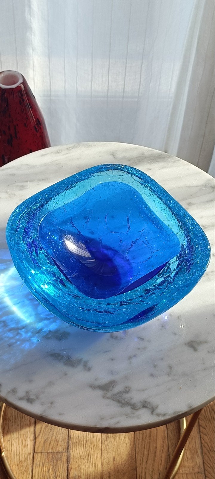 Vide poche verre transparent sur bleu (technique Sommerso)., Antiquités & Art, Art | Objets design, Enlèvement ou Envoi, Bleu