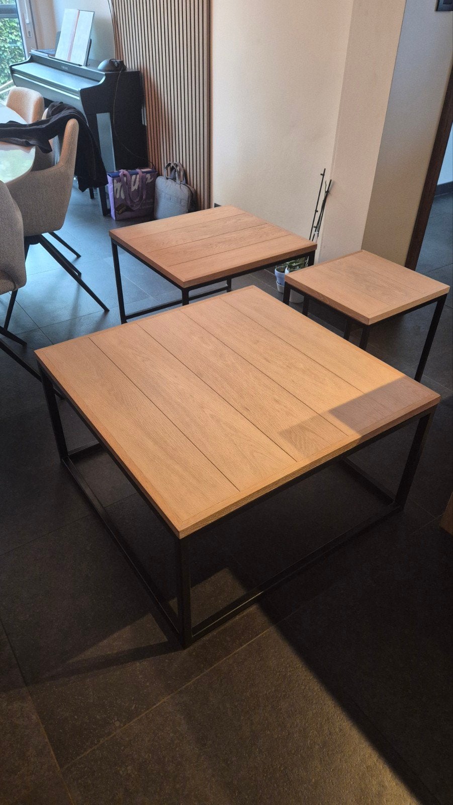 3 salontafels metaal / eik. 100% kras en vlekvrij tablet, Huis en Inrichting, Ophalen