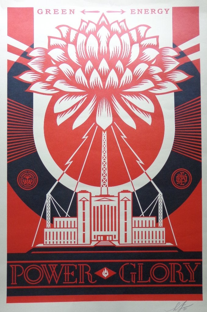 SHEPARD FAIREY / GREEN POWER / KLEURLITHO / 91x61cm / SIG, Signé, Enlèvement ou Envoi
