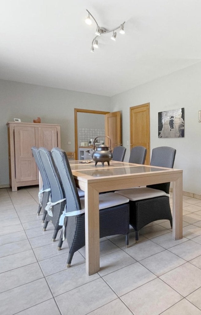 Salle à manger - chêne et marbre, Maison & Meubles, Enlèvement, Utilisé, 6 à 8 chaises