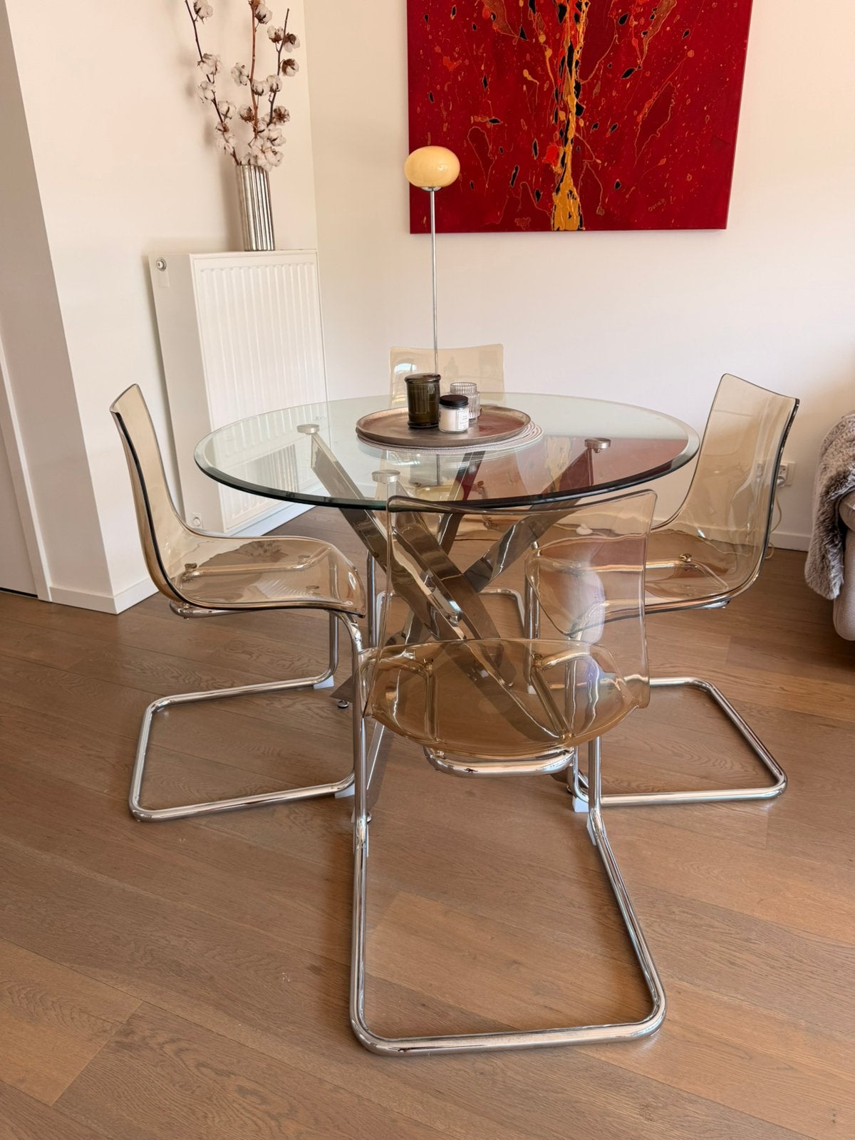 Table de salle à manger en verre avec 4 chaises, Maison & Meubles, Enlèvement, Comme neuf