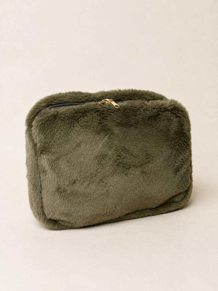 Zachte Teddy Toilettas / Make-up Tas Groen – Luxe Faux Fur, Verzenden, Nieuw, Groen