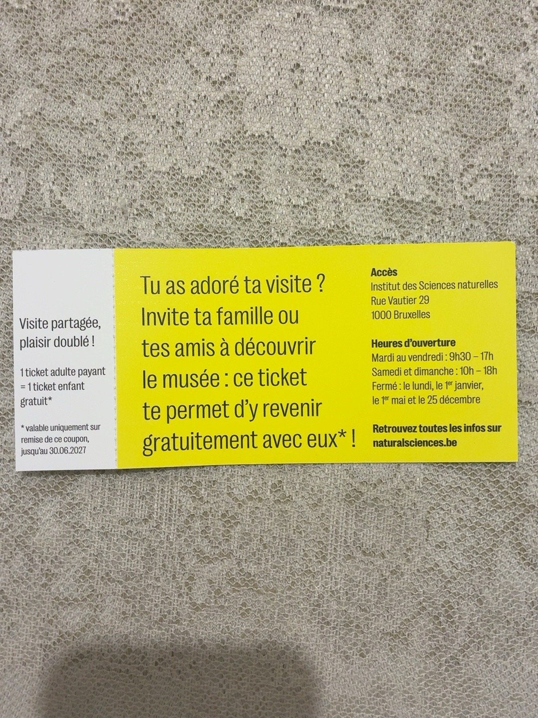 Coupon Musée Sciences naturelles – Entrée enfant gratuite, Tickets en Kaartjes, Eén persoon, Cadeaubon, Overige typen