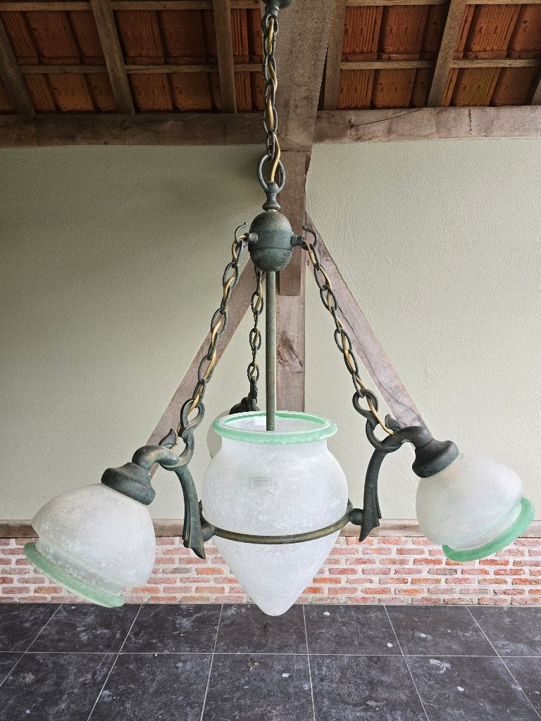 Hanglamp - koper en glas, Huis en Inrichting, Ophalen, Zo goed als nieuw