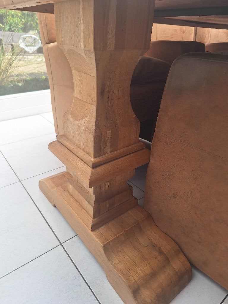mooie kloostertafel met 6 stoelen, Ophalen, 100 tot 150 cm, Eikenhout, 200 cm of meer