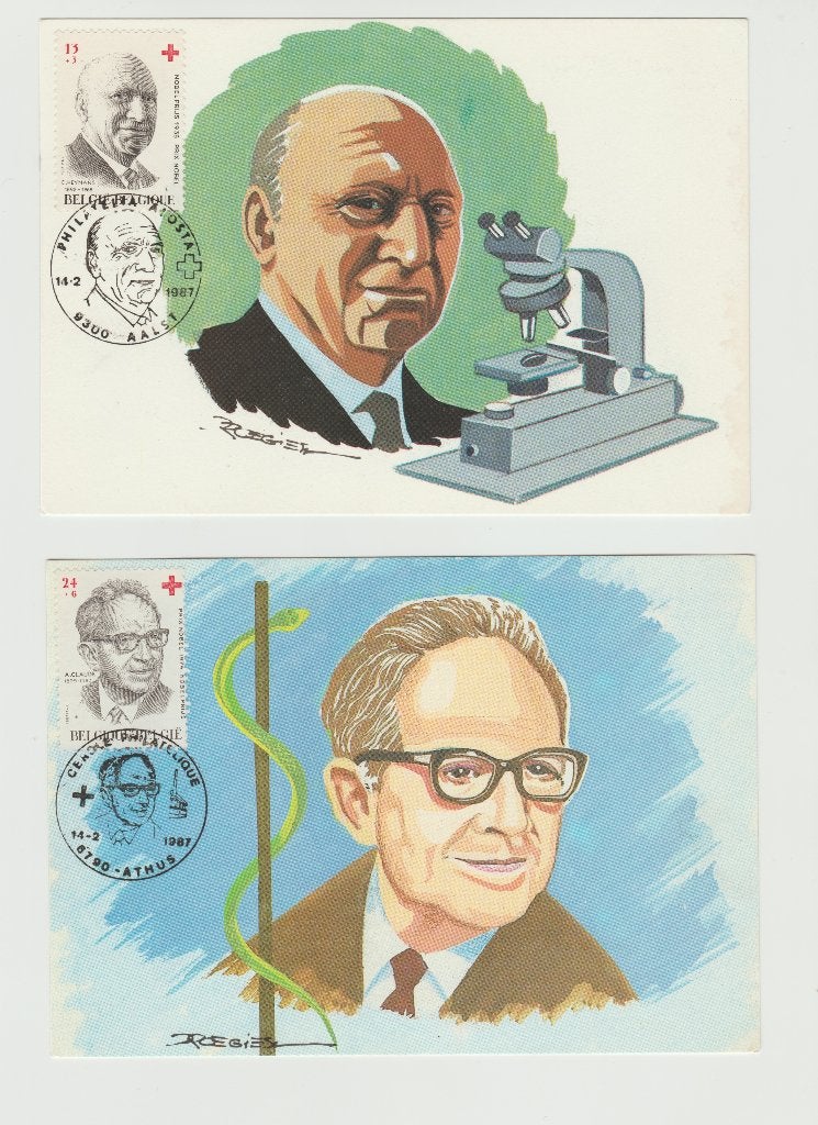België 1987 Rode Kruis - Nobel prijs maximum kaarten, Verzenden, Gestempeld, 1e dag stempel, Rode kruis