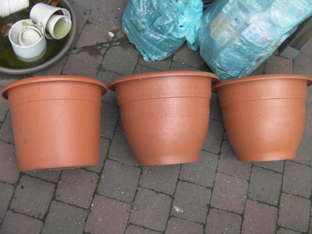 4 grote plastic bloempotten, Tuin en Terras, Gebruikt, Rond, Minder dan 40 cm, Balkon