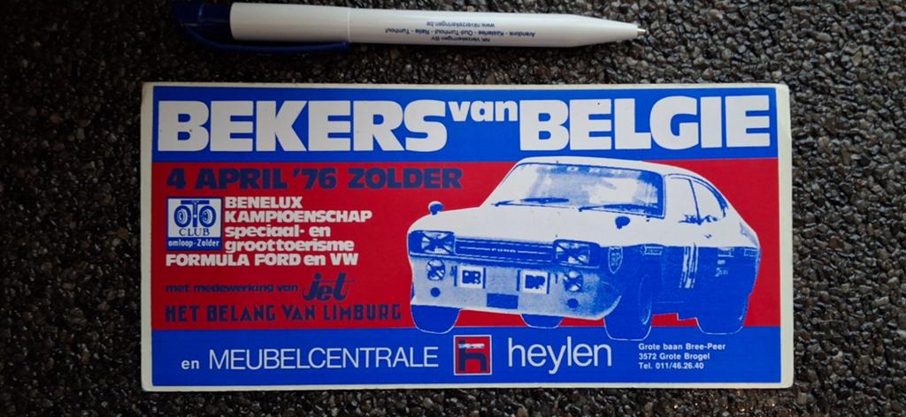 Vintage sticker autorally Beker van Belgie Zolder Ford VW, Ophalen of Verzenden, Zo goed als nieuw, Auto of Motor