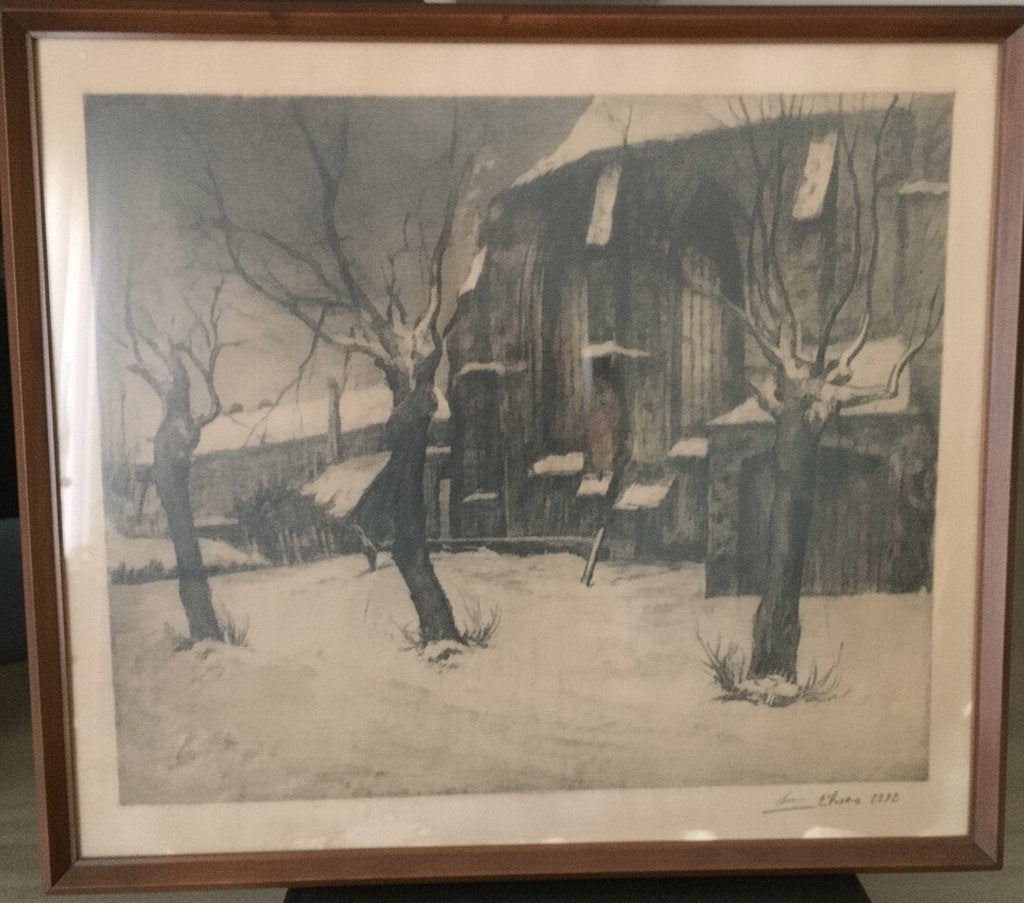 lithographie ancienne signée Louis Clesse (1922), Ophalen, Gedateerd, Overige technieken, Stads- / dorpsgezicht