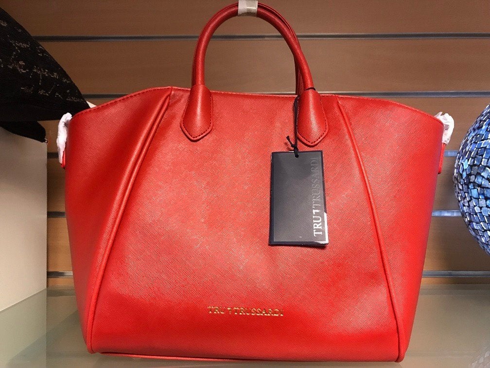 NIEUWE LEREN TAS HANDTAS Schoudertas TRUSSARDI kleur rood, Ophalen of Verzenden, Nieuw, Rood, Handtas