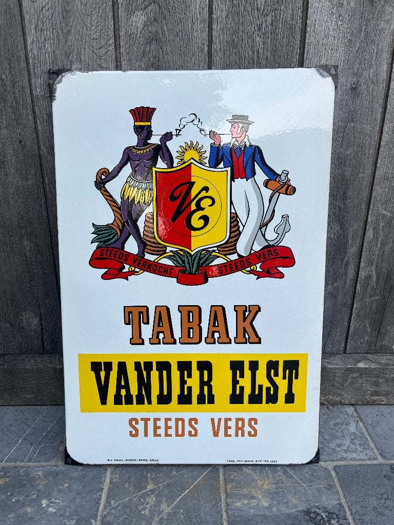 Tabak vander elst emaille reclamebord, Verzamelen, Ophalen, Gebruikt, Reclamebord