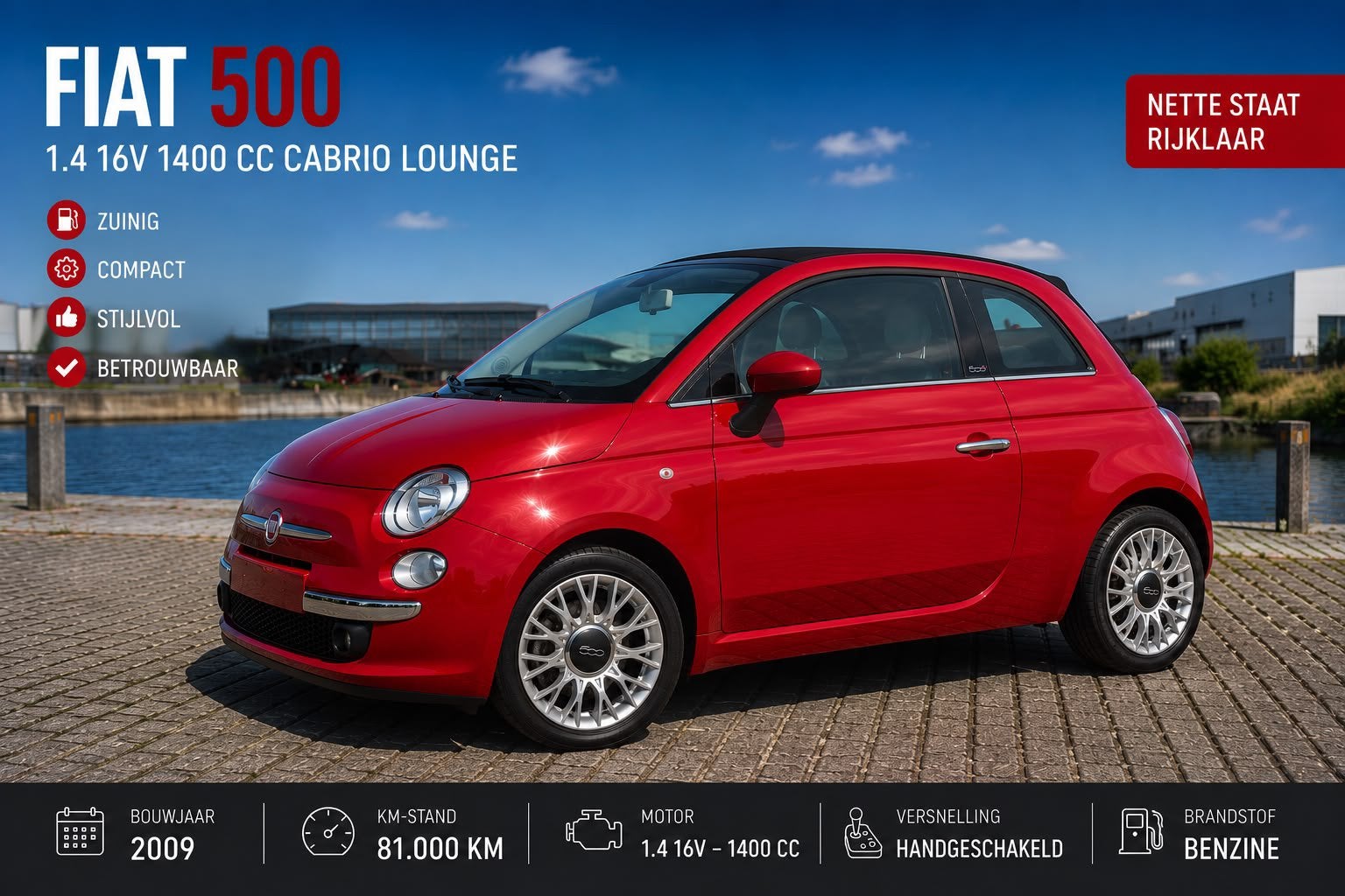 Fiat 500c rood 81000 km bouwjaar 2009 benzine, Auto's, Handgeschakeld, Particulier, Rood, Te koop