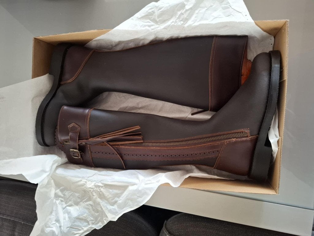 Spaanse paardrijdlaarzen (36-37), bruin leder met versiering, Dieren en Toebehoren, Ophalen, Ritssluiting, Overige merken, Nieuw