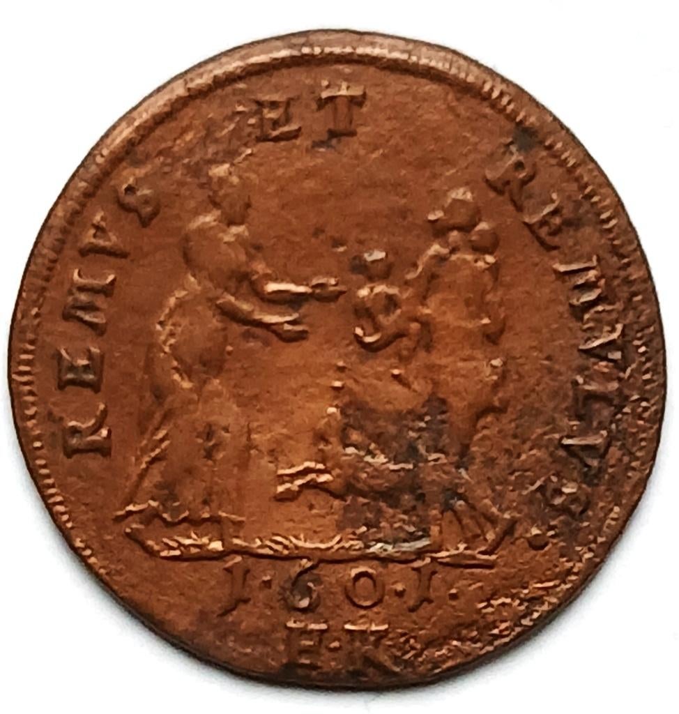 rekenpenning REMVS ET ROMVLVS  1601 Krauwinckel zeldzaam R1, Ophalen of Verzenden, Overige materialen