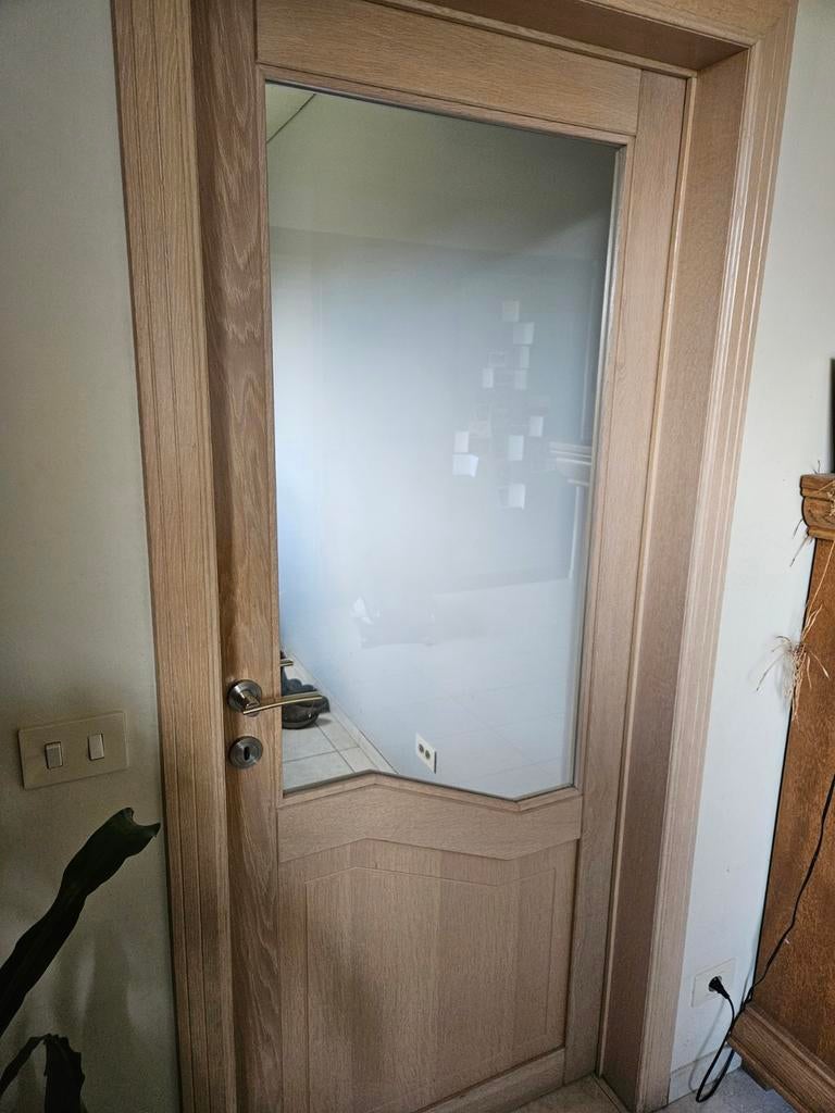 2 massieve deuren te koop met fineerblad en inox grepen, Doe-het-zelf en Bouw, Ophalen, Glas