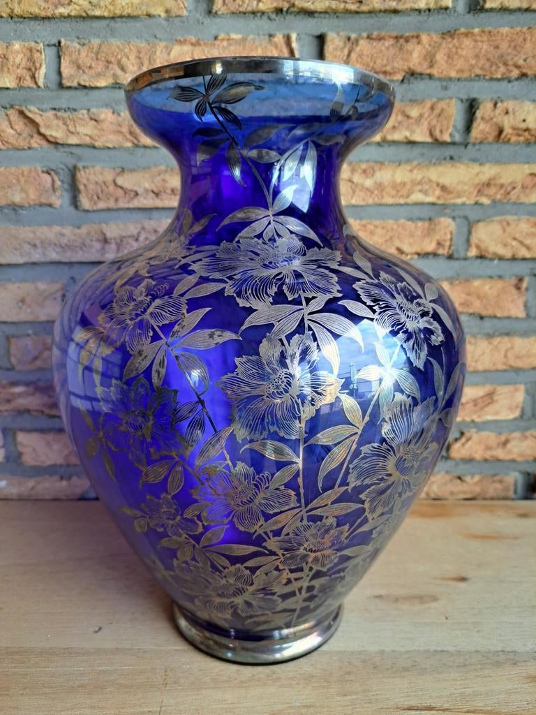 Ancien vase verre de Murano et email d'argent, Enlèvement