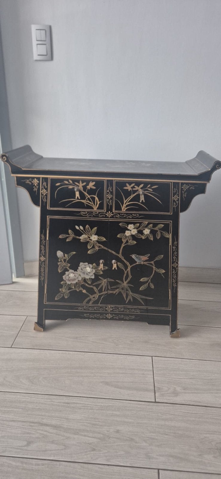 Meuble chinois laqué noir peint à la main  asiatique vintage, Enlèvement