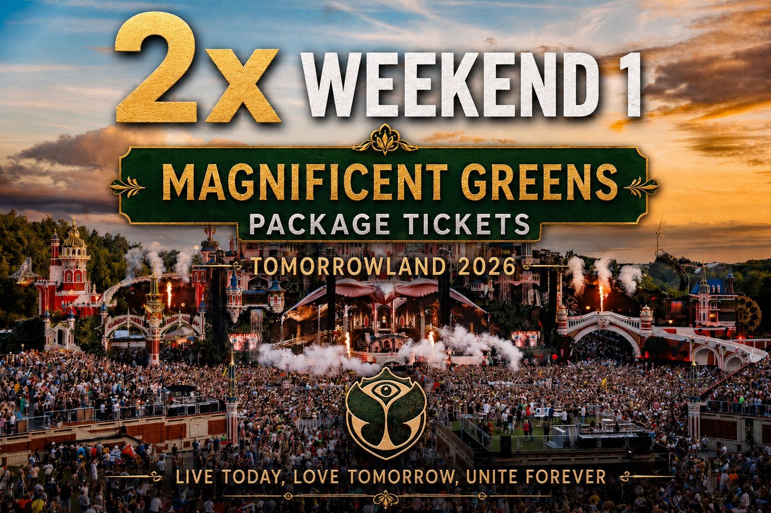2x Tomorrowland W1 Magnificent Greens package tickets, Tickets en Kaartjes, Twee personen, Meerdaags