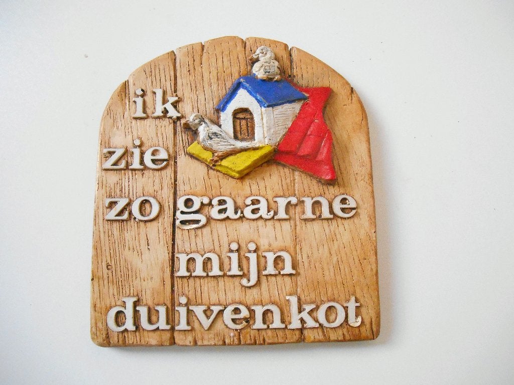 Oud spreukenbord "mijn duivenkot", Antiek en Kunst, Curiosa en Brocante, Verzenden