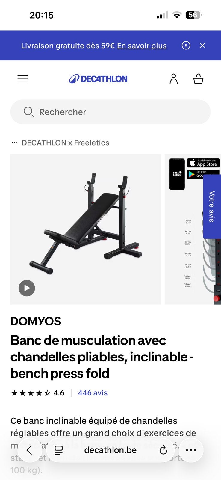 Banc de musculation avec chandelles pliables, inclinable, Enlèvement, Comme neuf