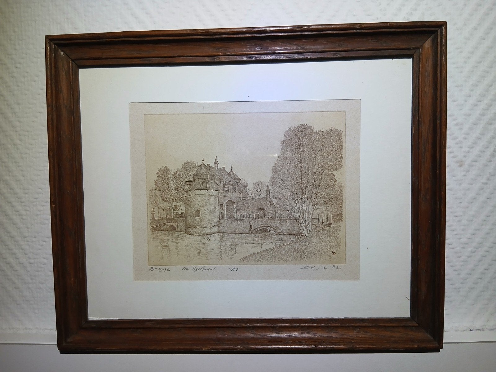 Gravure originale Bruges De Ezelpoort 1982 4/50, Enlèvement ou Envoi, Eau-forte