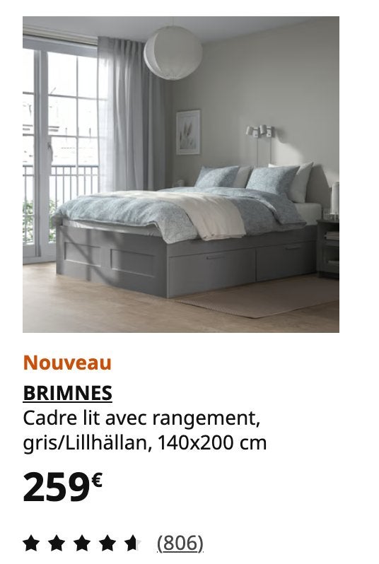 Lit Brimnes IKEA, Enlèvement, 200 cm, Deux personnes, Ikea