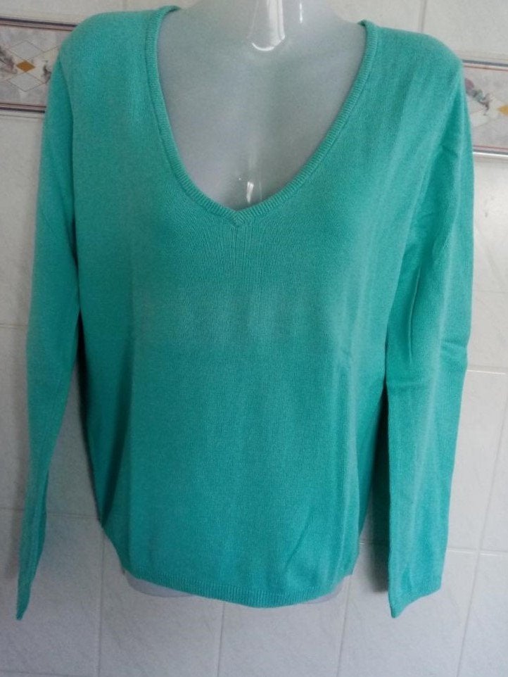 Talking French : turquoise katoenen trui pull diepe hals , M, Talking French, Taille 38/40 (M), Enlèvement ou Envoi, Comme neuf