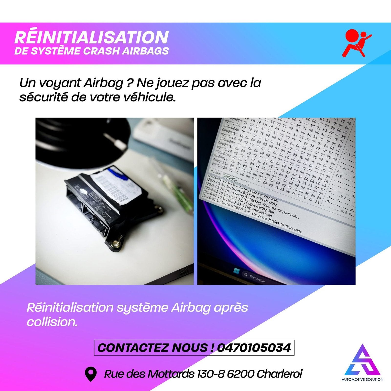 RÉINITIALISATION CRASH AIRBAG – CALCULATEUR SRS, Enlèvement, Révisé