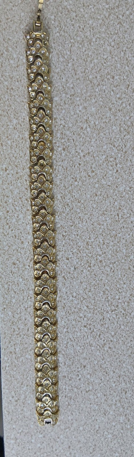 goudkleurige schakelarmband met strass-steentjes, Ophalen, Overige materialen, Gebruikt, Goud