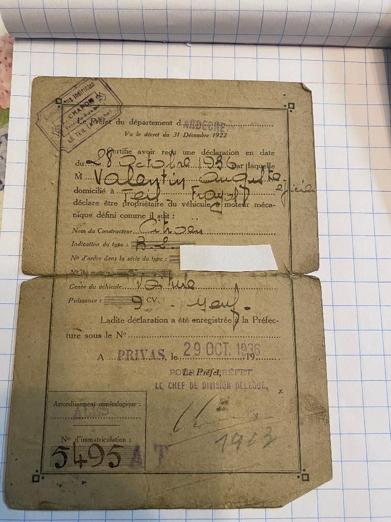 Carte Grissen de la Citroën B2 Old-timer d'avant-guerre, Enlèvement ou Envoi